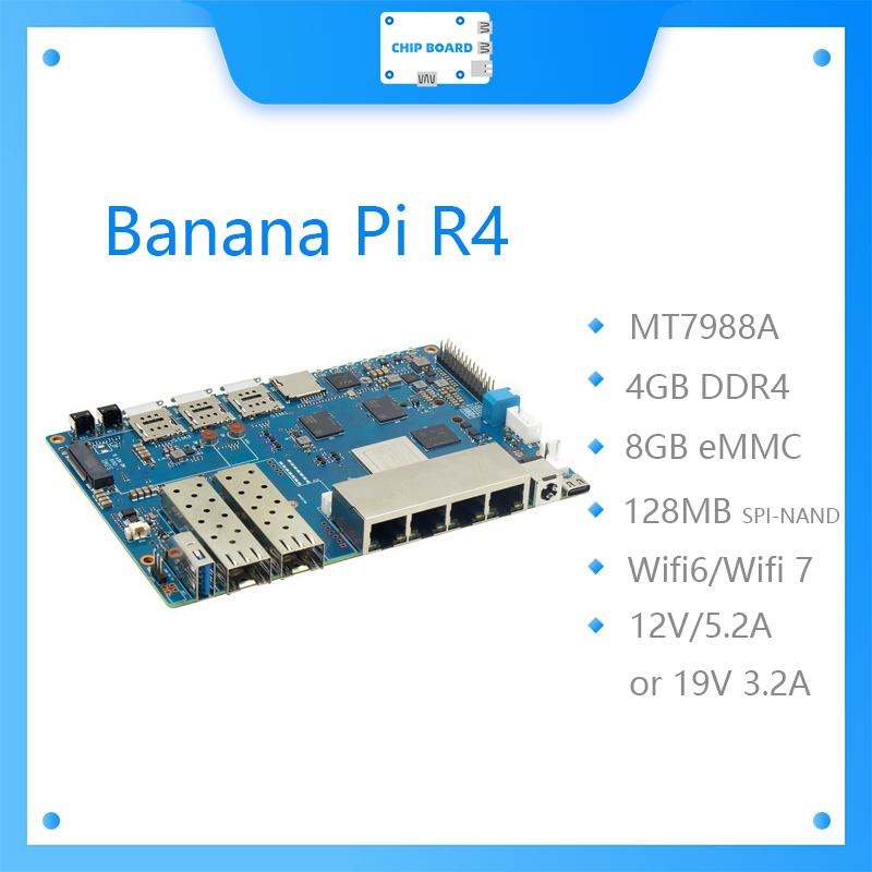 Bananapi Bpi R4 Wifi 7 - MTK MT7988A 디자인, 4G RAM 및